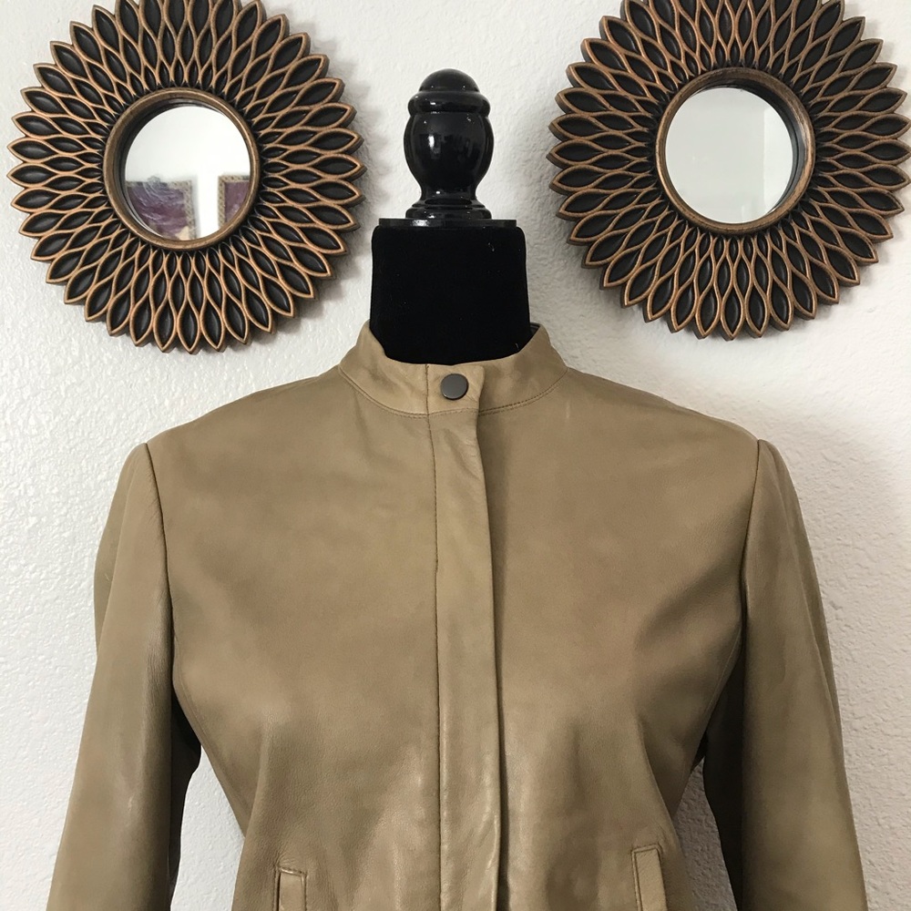 Jones New York Genuine Leather Tan Zip up Jacket